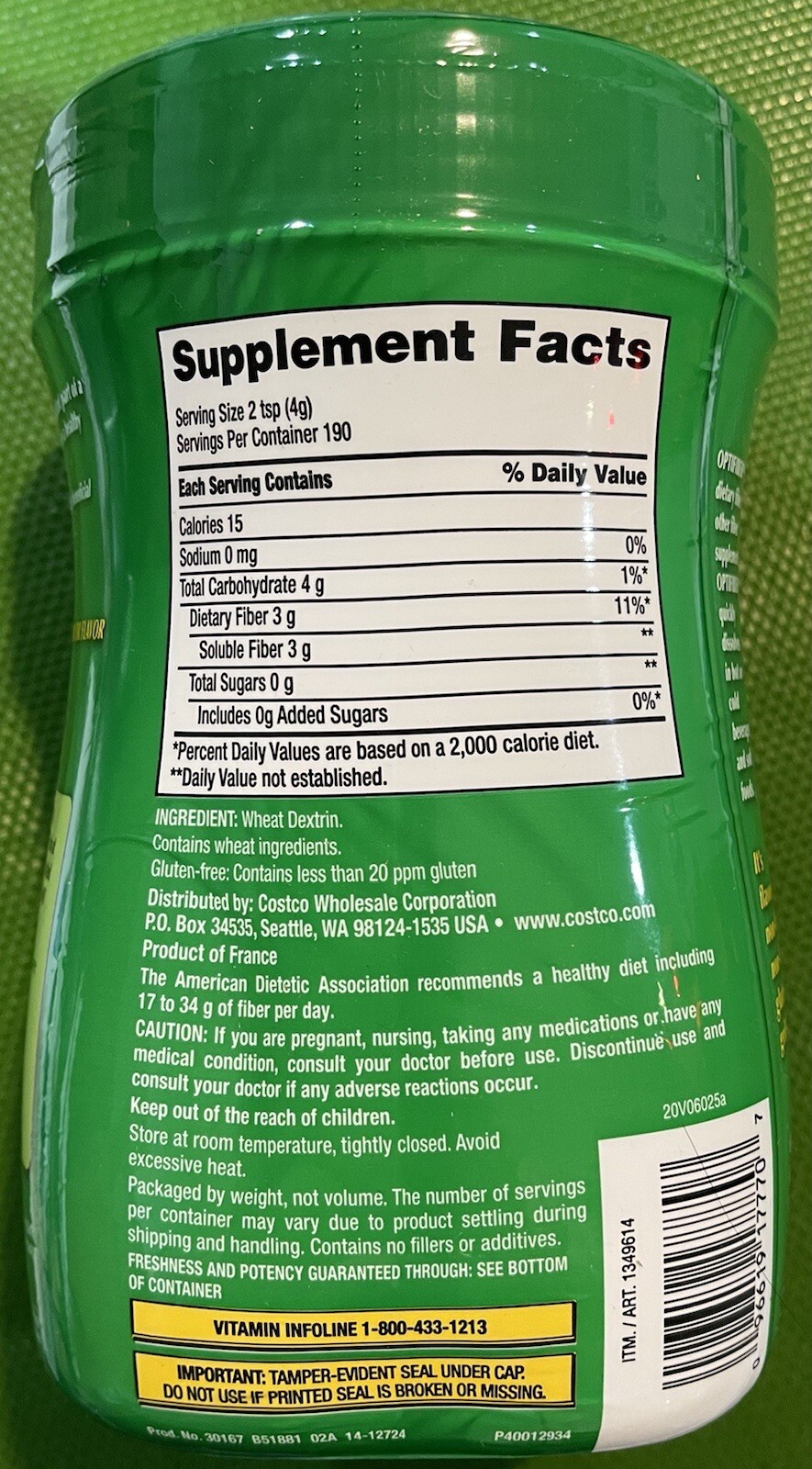 Kirkland OPTIFIBER Prebiotic Fiber Supplement Flavor.Sugar.Gluten.Free. 26.8 oz.
