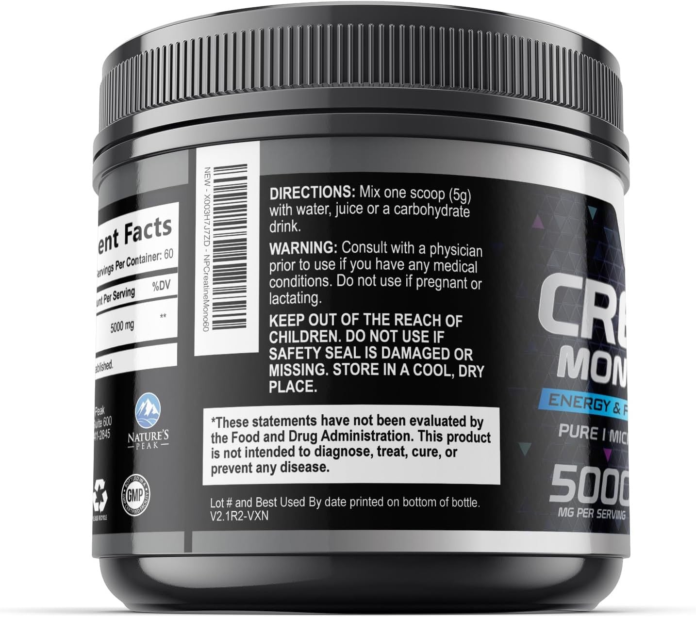 Creatine Monohydrate 5000Mg per Serving – Pure Micronized Creatine Powder Supple