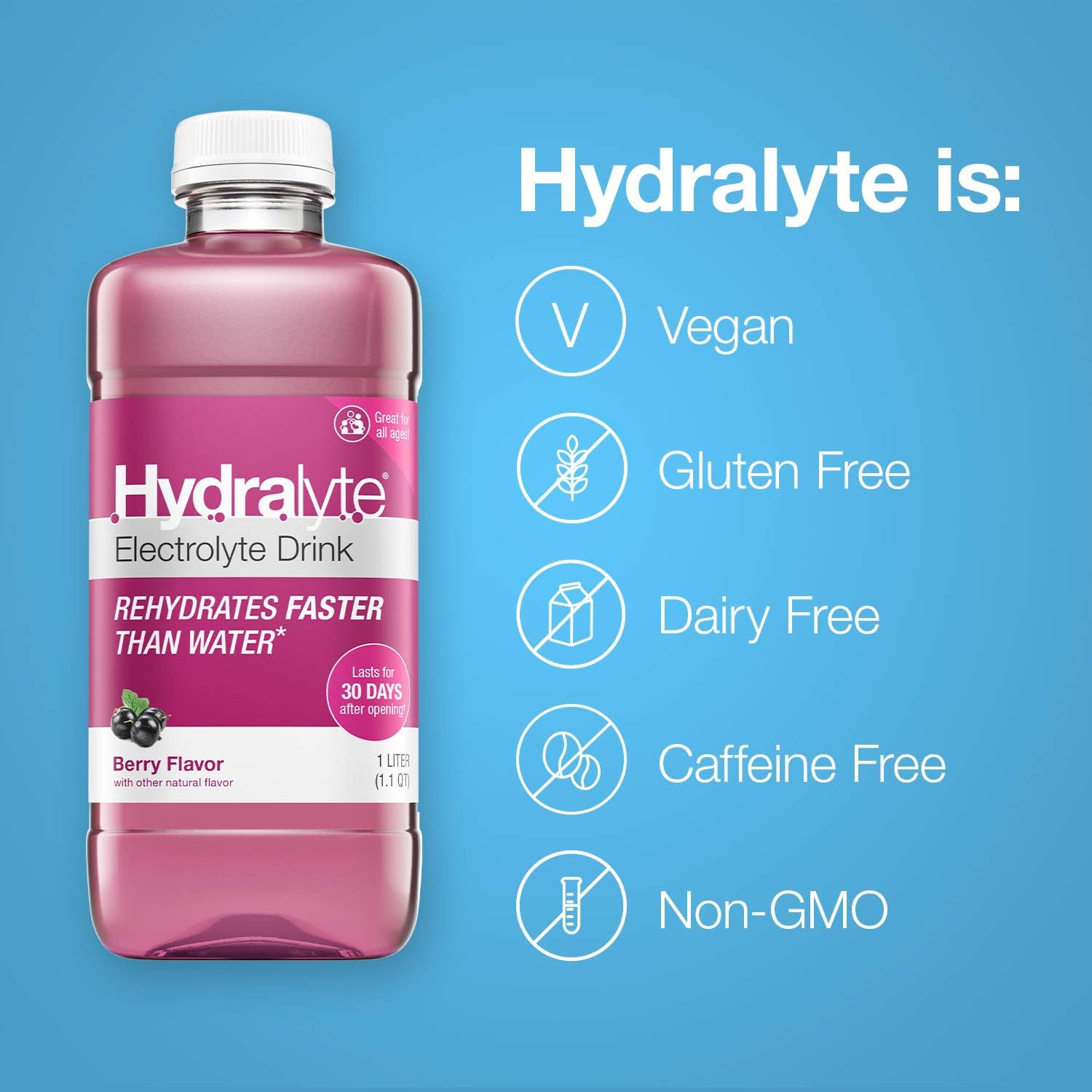 Electrolyte Oral Hydration Ready-To-Drink Solution, Berry, 33.8 Ounce Bottle