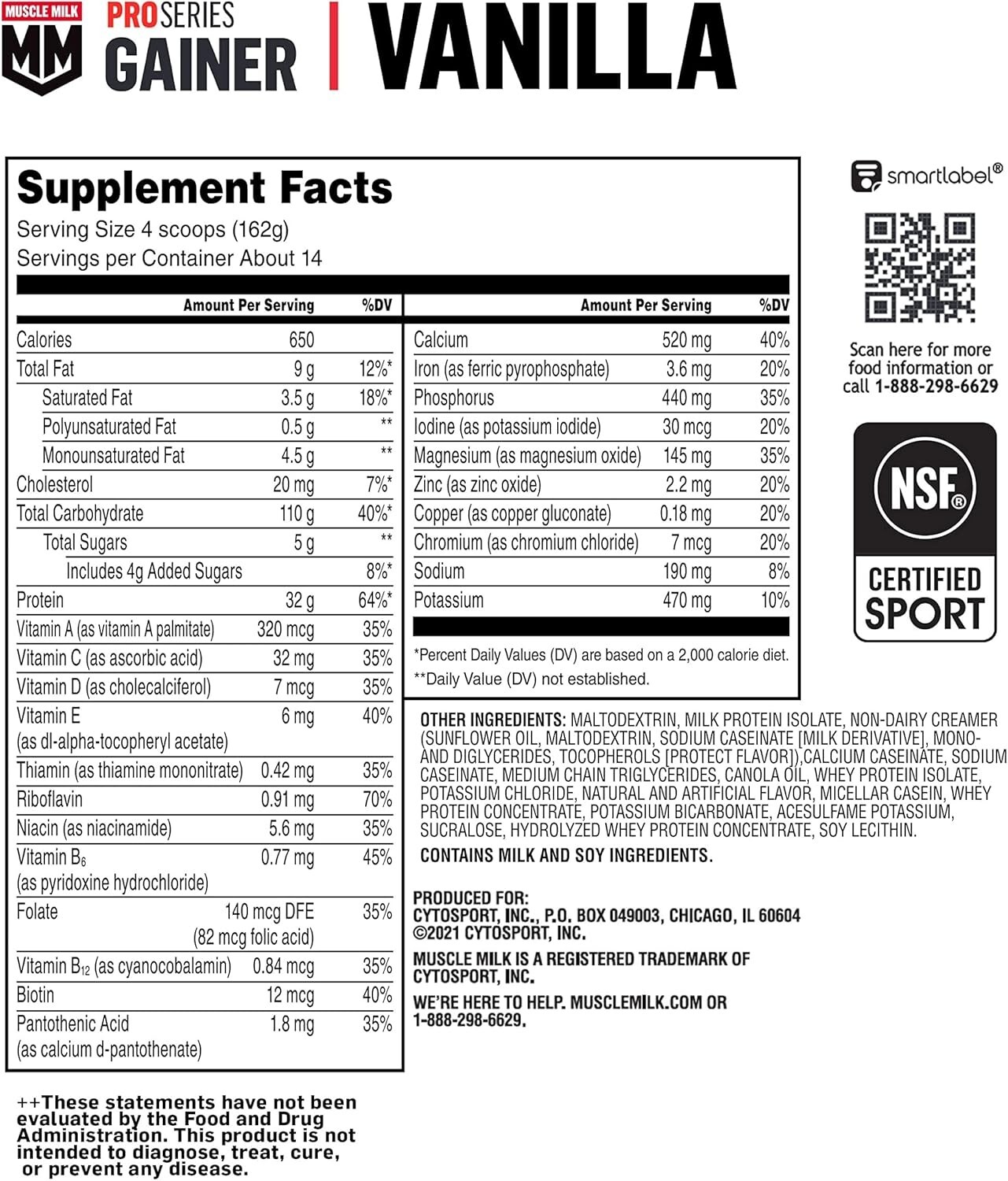 Muscle Milk Gainer Protein Powder Supplement, Vanilla Creme 32g Protein, 5 Pound