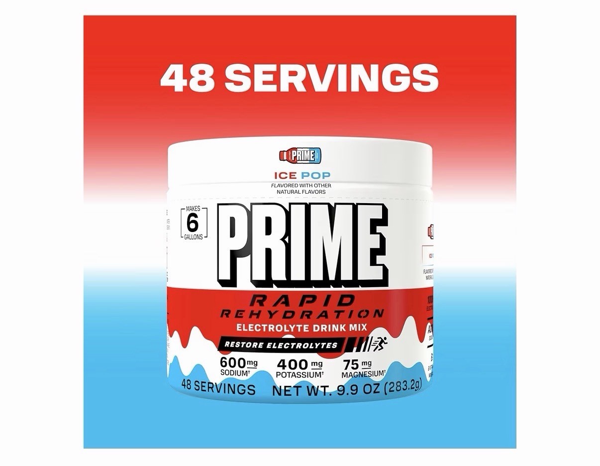 Prime Rapid Rehydration Electrolyte Powder Ice Pop 9.9oz 48 Servings Exp 2/28