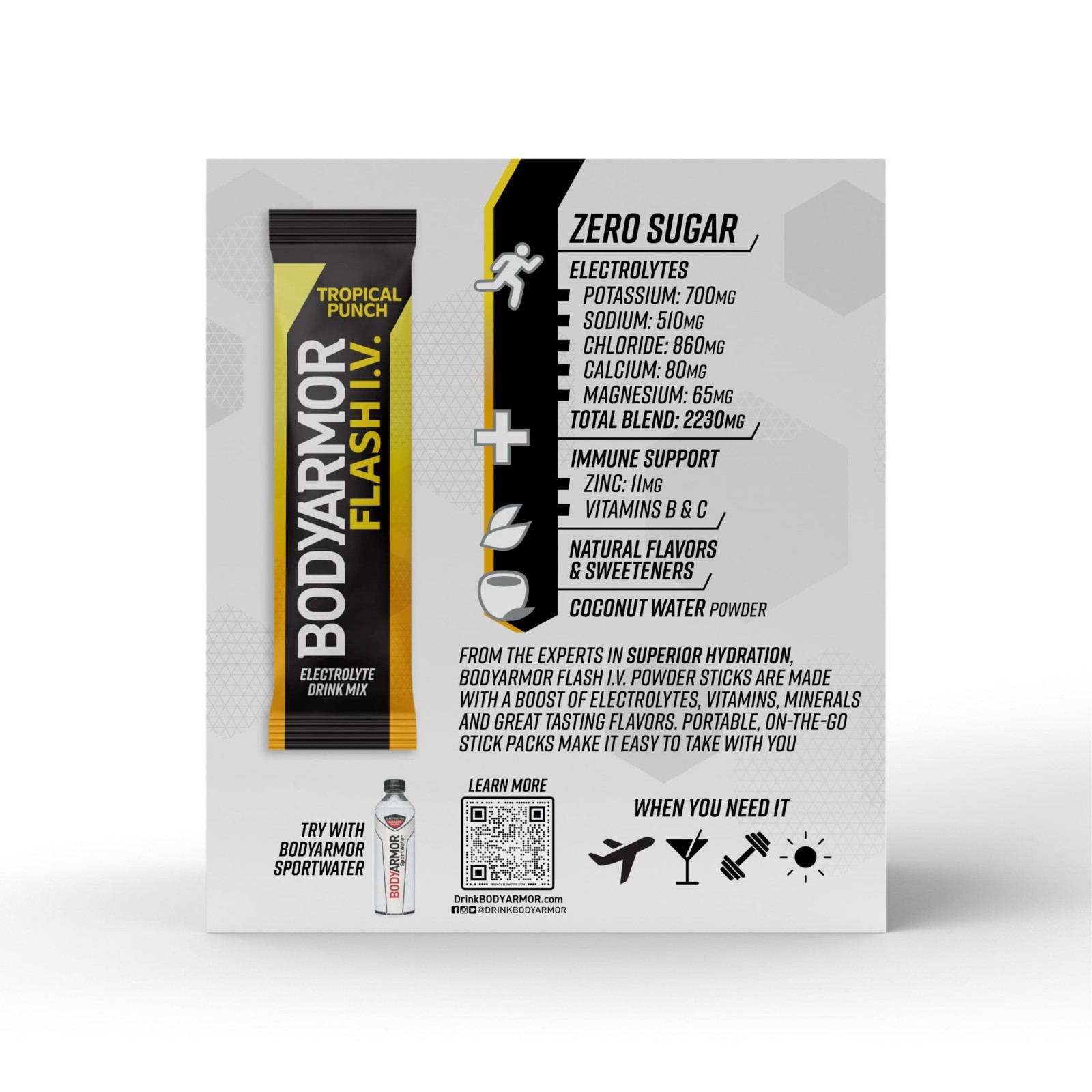 Electrolyte Drink Mix Packets, Tropical Punch, Zero Sugar, Coconut Water Powder,