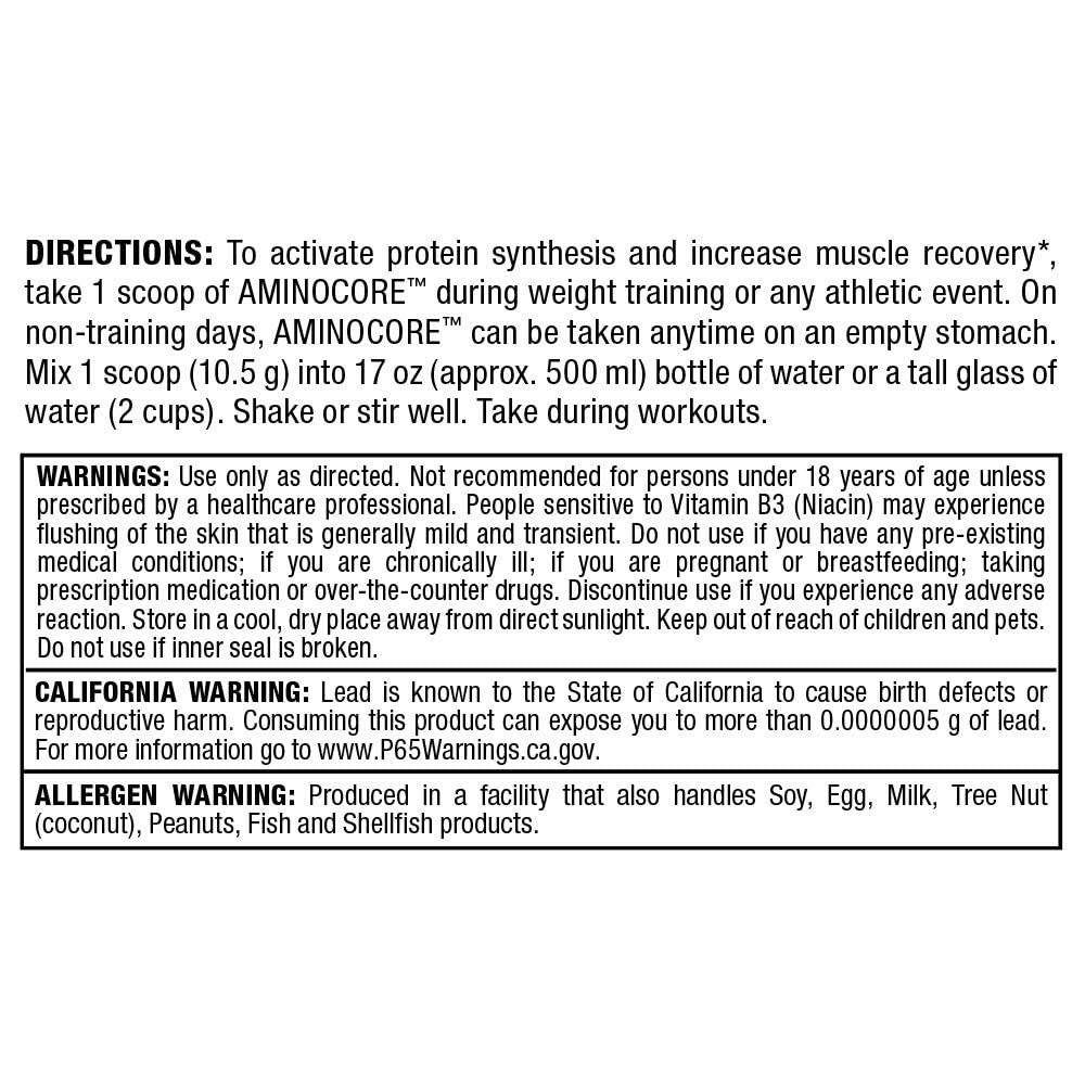 AminoCore BCAA Supplement Powder for Muscle Growth Recovery and Energy Boost