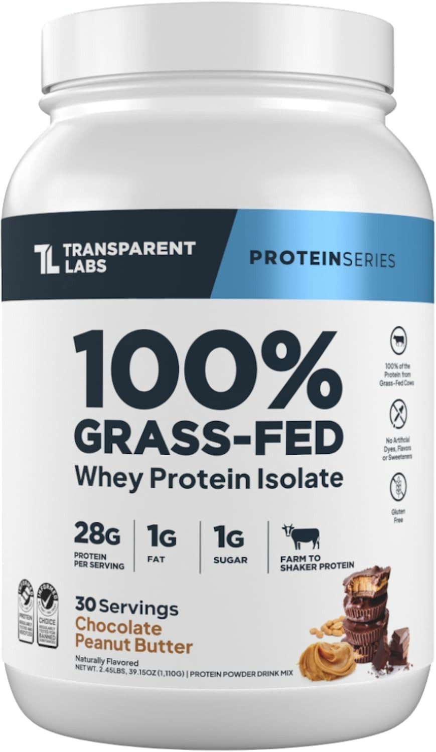 Naturally Flavored Grass-Fed Whey Protein Isolate – 30 Servings, 28g Protein