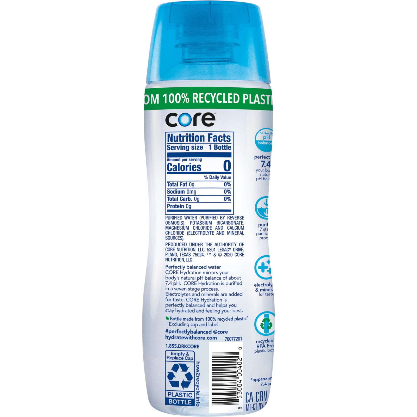 CORE Hydration Perfect 7.4 pH Nutrient Enhanced Water, 20 Ounce Pack of 24