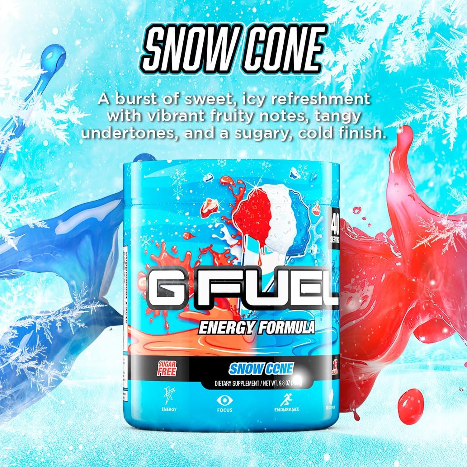 G Fuel Snow Cone Elite Energy Powder, 9.8 oz (40 Servings)