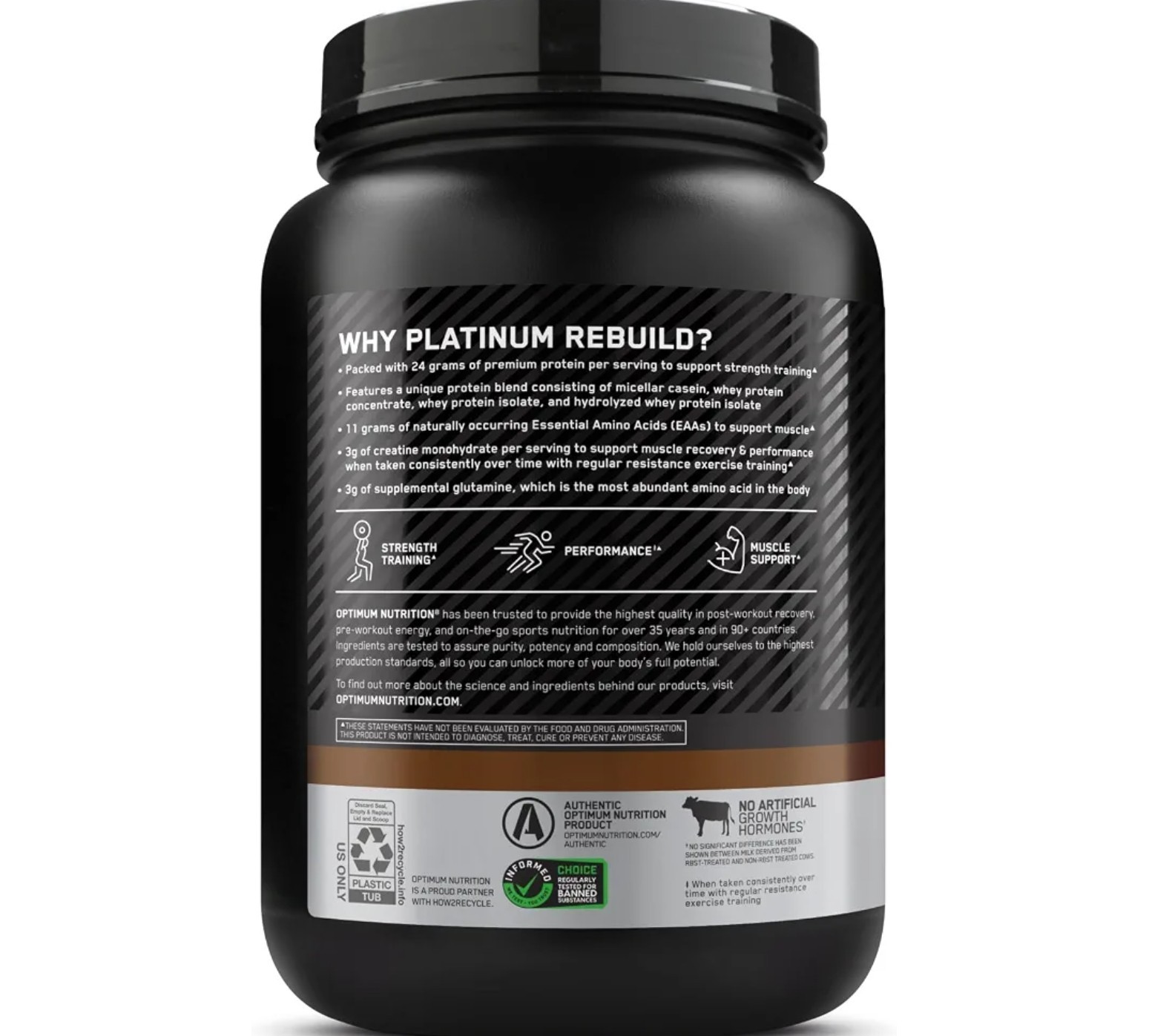 O.N. Platinum REBUILD PROTEIN W/ Crea 1.7 lbs (20 Serv) Dark Chocolate BY 12/26