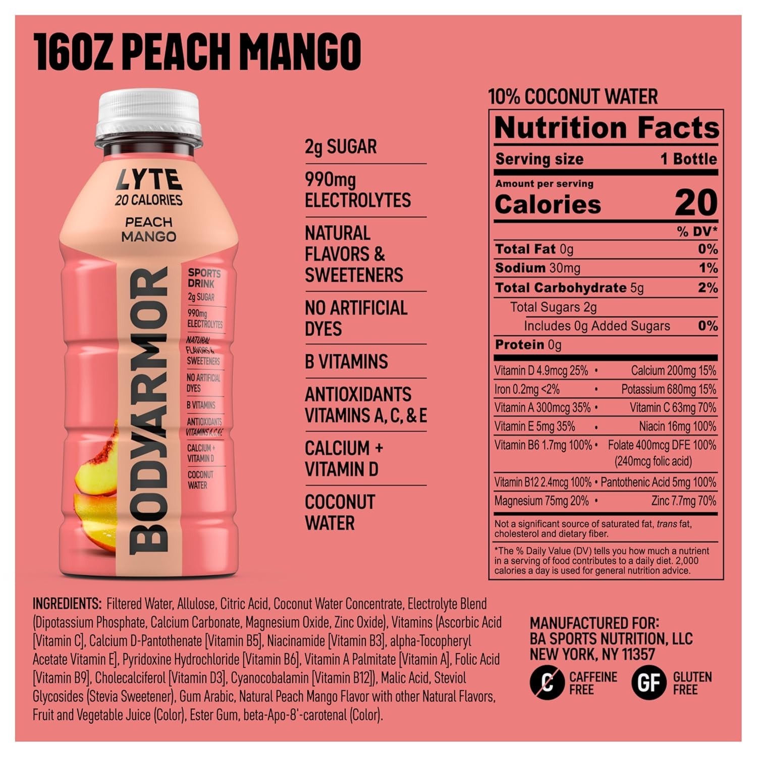 12-Pack Lyte Peach Mango – Low-Calorie Electrolyte Drink for Active Lifestyles