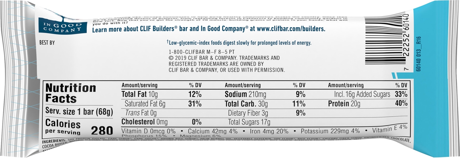 Clif Builders Protein Bar Cookie & Cream Gluten Free – 2.4 oz (Pack of 12)