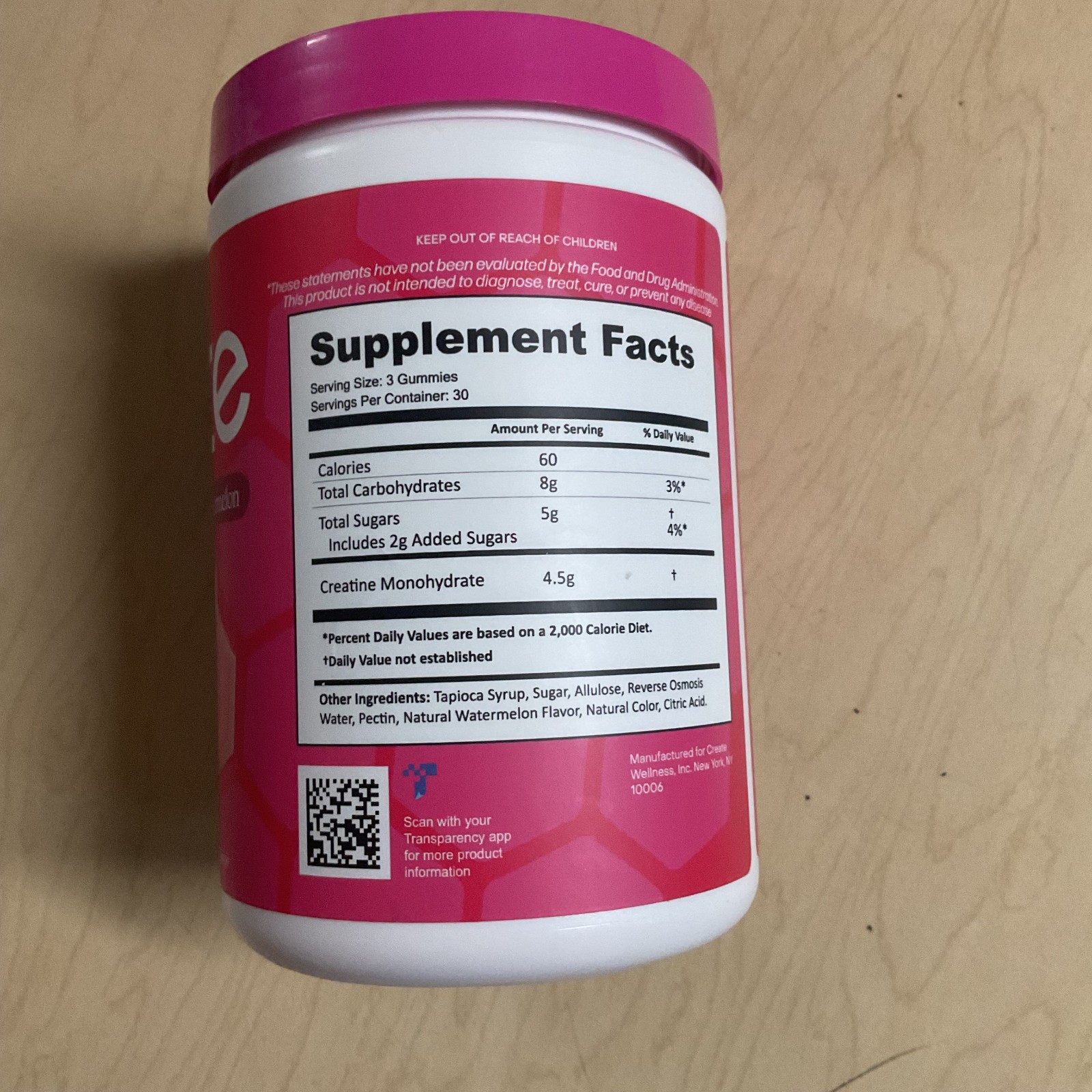 Create Creatine Monohydrate Gummies for Men And Women 90 Count Watermelon 9/2027