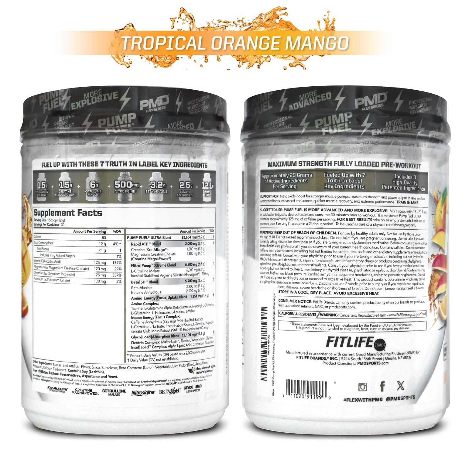 PMD Sports Pump Fuel Ultra 2.05 Pound (Pack of 1), Tropical Orange Mango