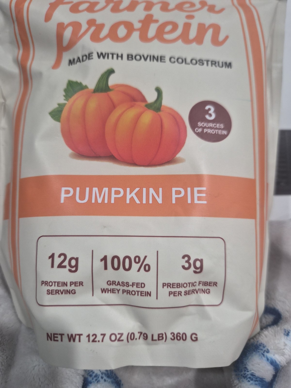 Farmer Protein Bovine Colostrum Powder Pumpkin Pie Flavor 12.7oz Bag EXP 10/2027