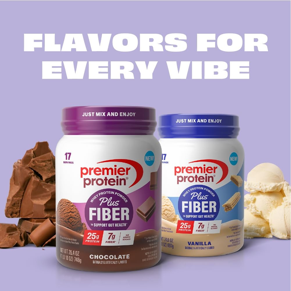 Powder Plus Fiber, Chocolate, 25g Protein, 7g Fiber to Support Gut Health, No…