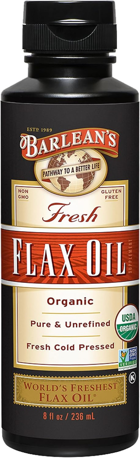 Organic Flaxseed Oil Liquid from Fresh Cold Pressed Flax Seeds, 7,640Mg ALA Omeg