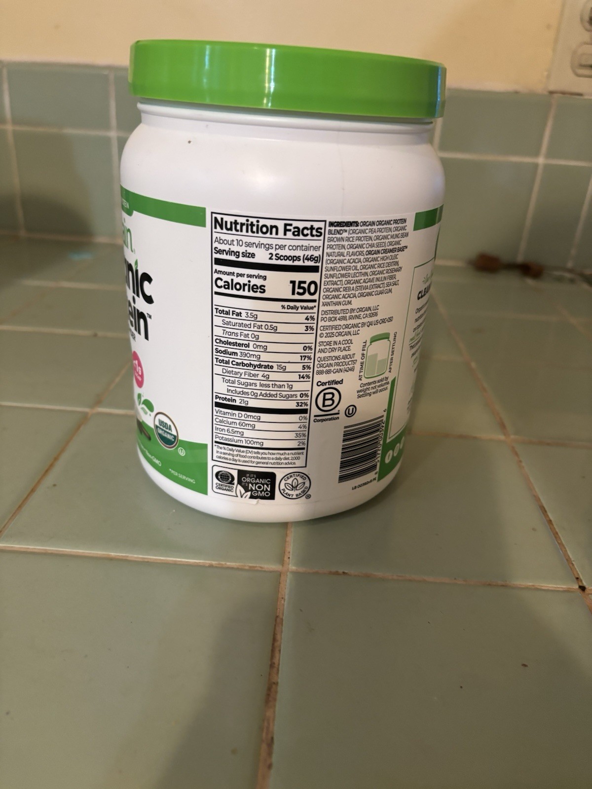 Orgain Organic Plant-Based Protein Powder, Vanilla Bean, 1.02 lb Vegan