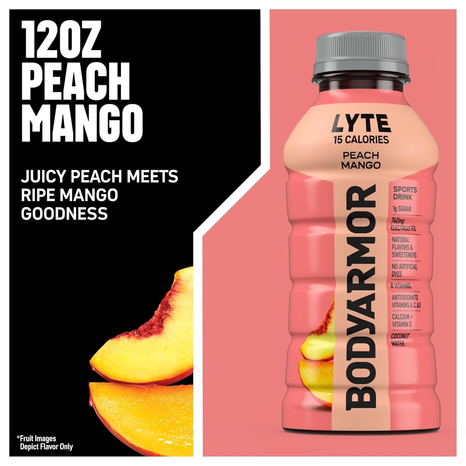 Refresh With LYTE Peach Mango Electrolyte Drinks – 15 Calories, 8 Bottles, 12 Oz