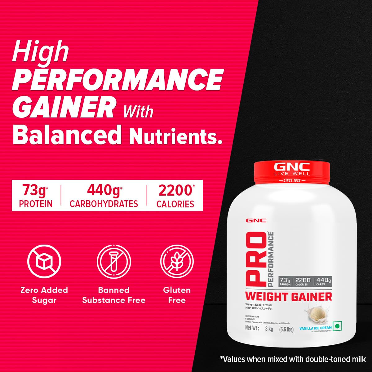 GNC Pro Performance Weight Gainer 3 Kg Vanilla Ice Cream Free Ship