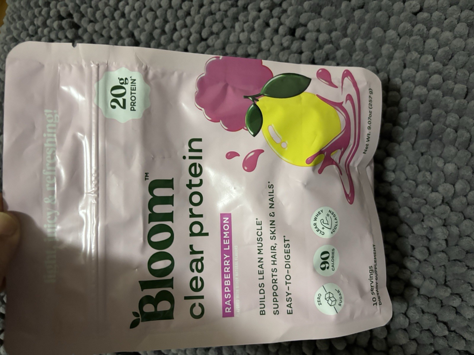 Bloom Clear Whey Protein Powder Raspberry Lemon Collagen Peptides 9.07oz