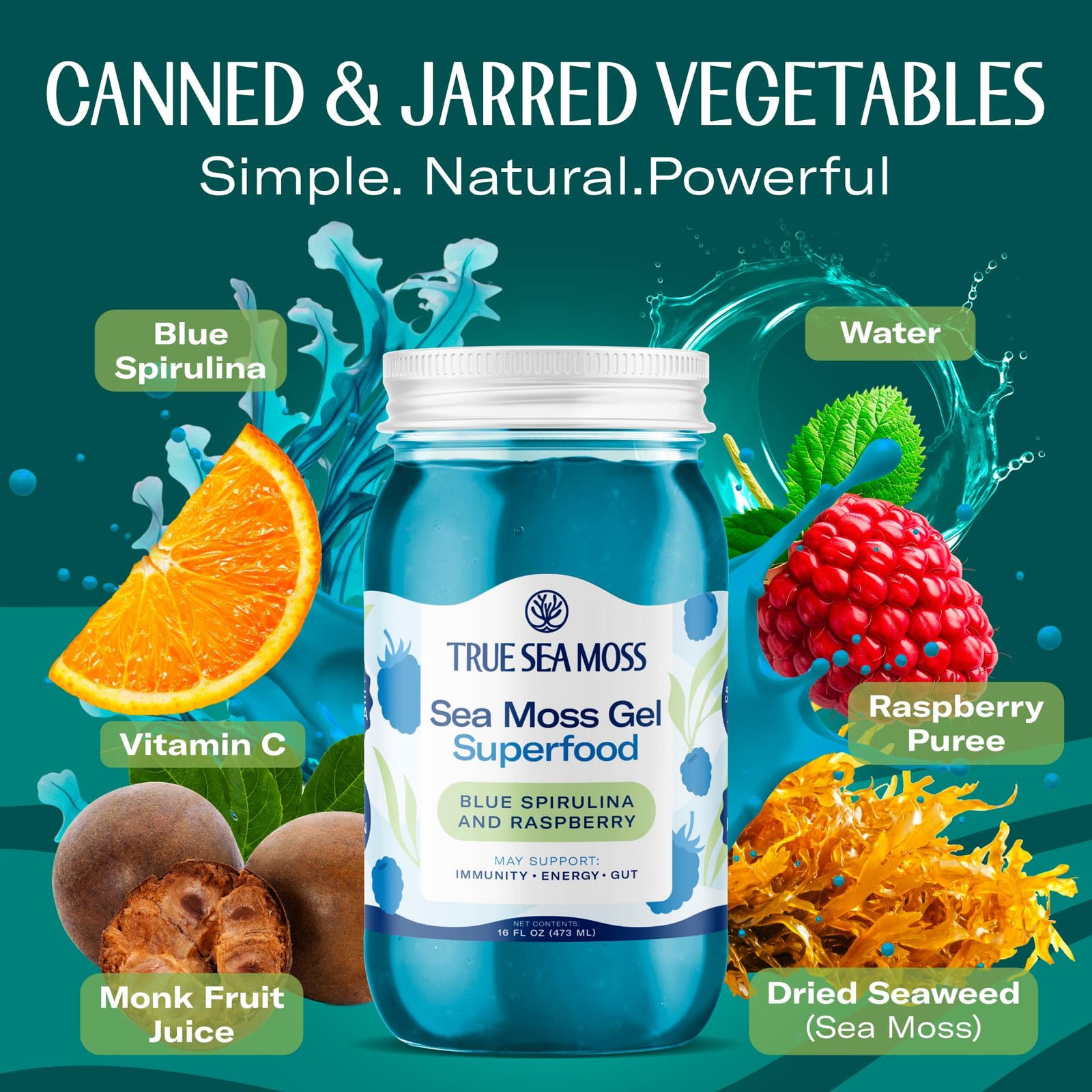 Sea Moss Gel – USA Made, Wildcrafted, Blue Spirulina, Fresh Fruits, 2 Pack