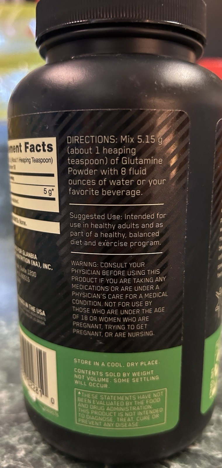 Optimum Nutrition L-Glutamine Powder Unflavored 10.58,58 Servings BB-05/12/2028