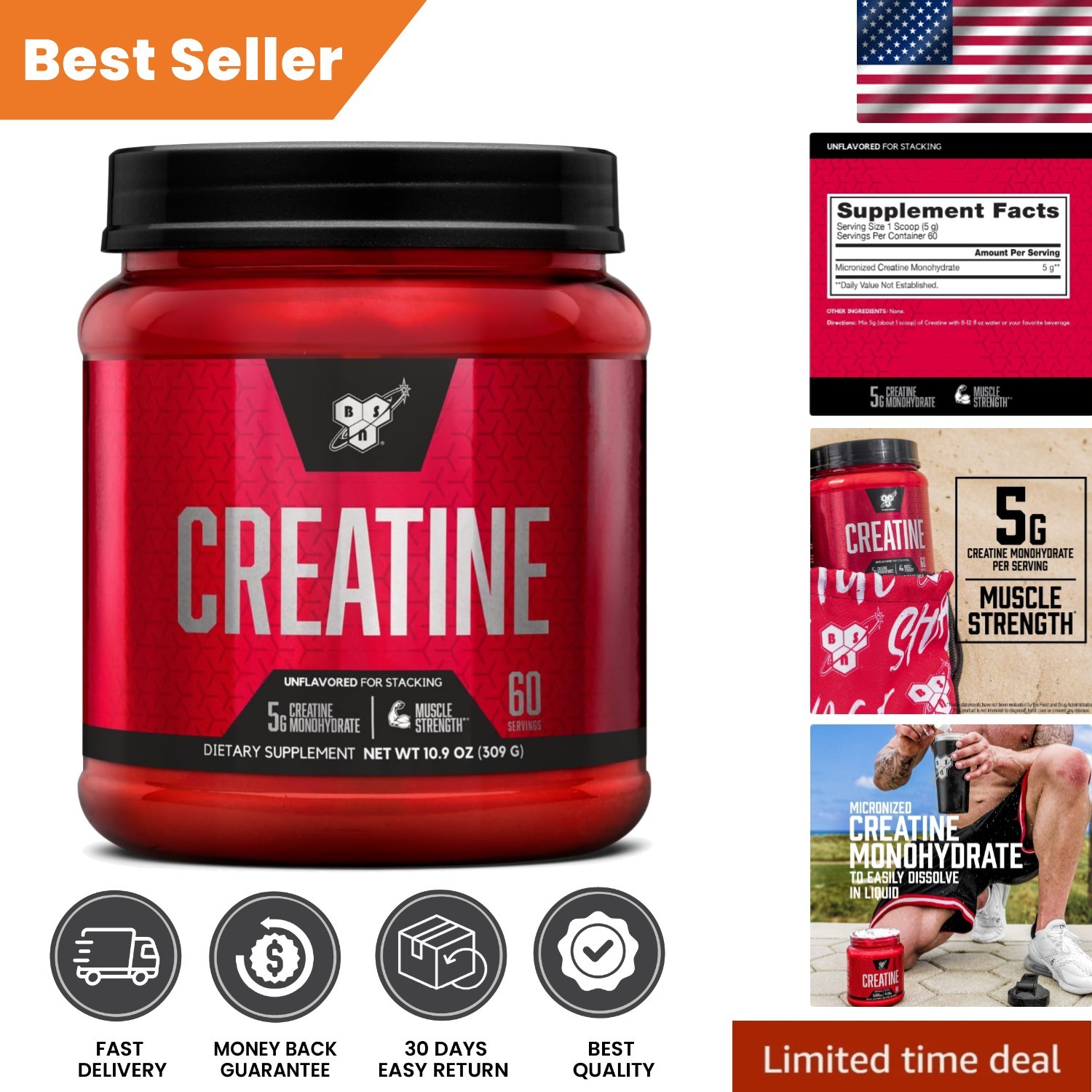 5g Micronized Creatine Monohydrate, Unflavored Powder, Ideal for Muscle Strength