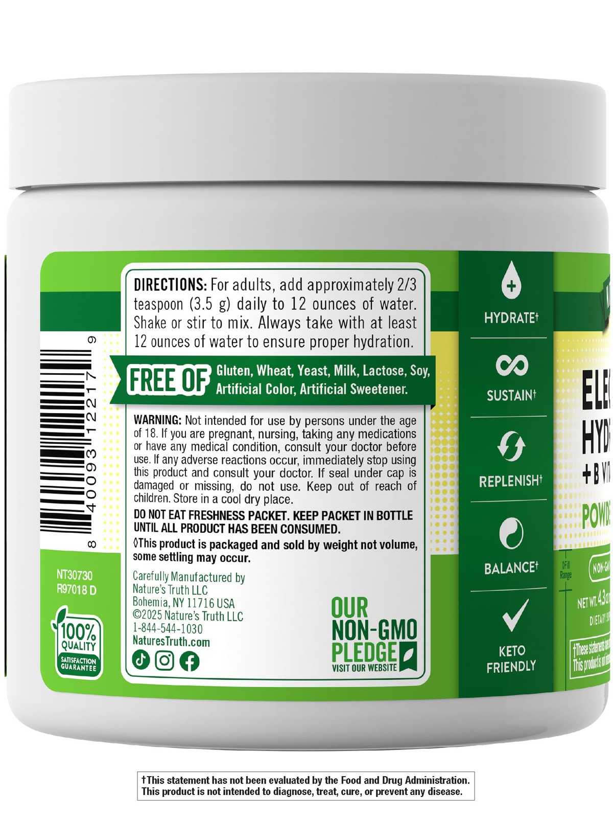 Nature’s Truth Electrolytes Powder | No Sugar | with B 4.3 Ounce (Pack of 1)