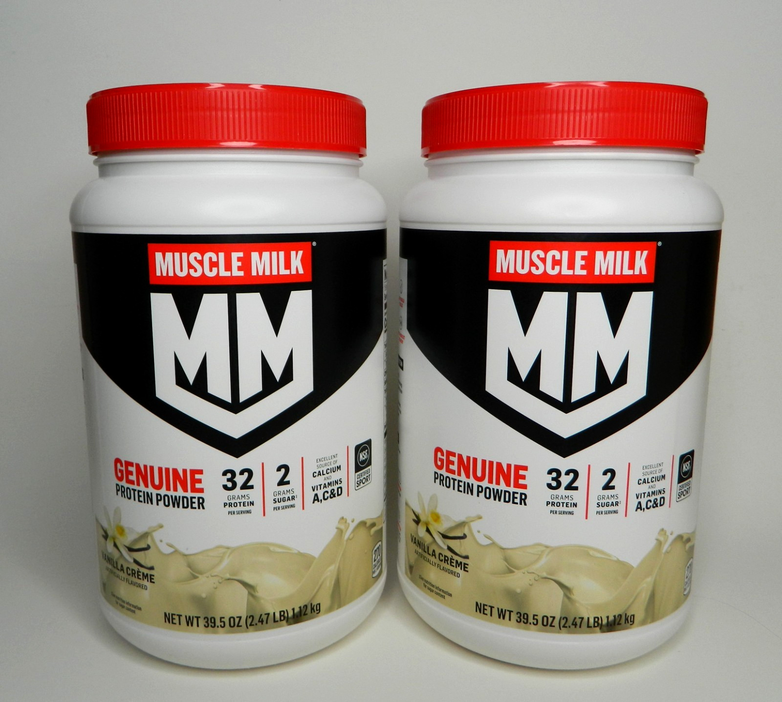 2 Muscle Milk Protein Powder VANILLA CREME 39.5 oz (2.47 lb) 16 Servings BB 2/27