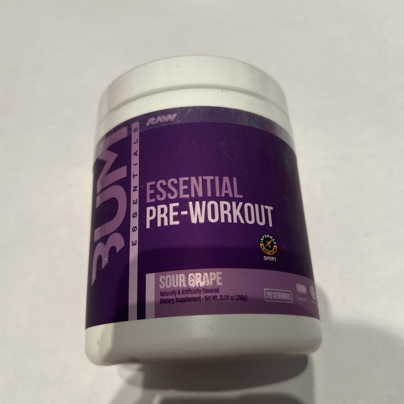 BUM Essentials Pre Workout Powder SOUR GRAPE 20 Servings Exp 04/2028