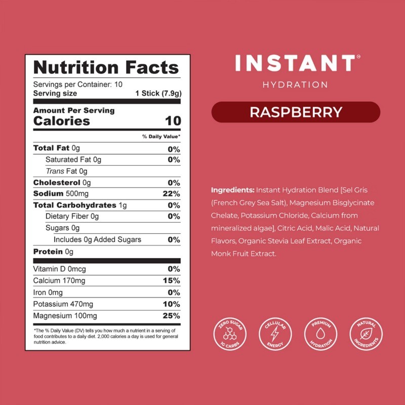Instant Hydration Raspberry Electrolyte Drink Mix Sports Drink – 10ct/80gms