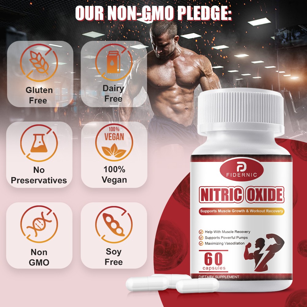 Nitric Oxide Booster Supplement w/ L-Arginine Premium Workout Muscle 60 Capsules