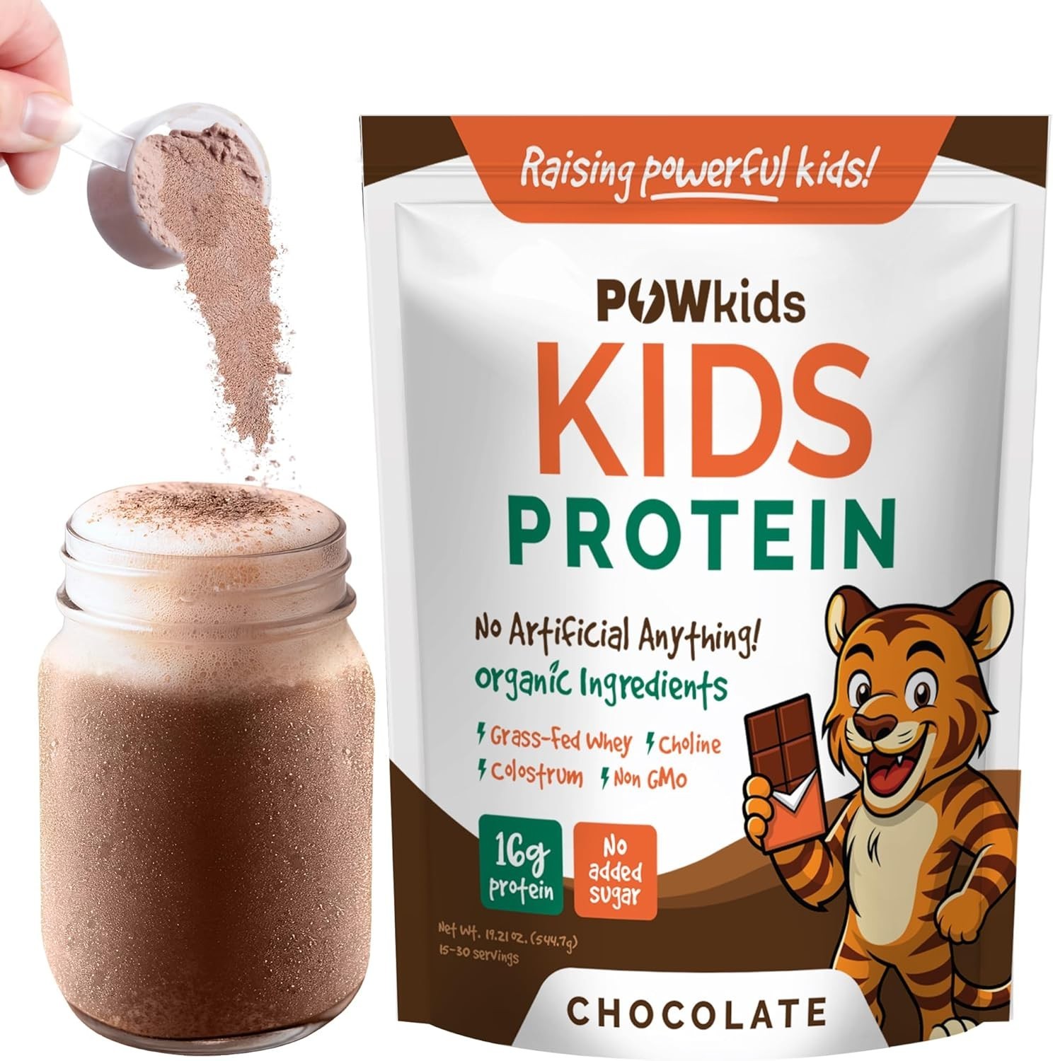 POWkids Kids Protein Shake Powder 16g – Zero Sugar, Organic, Grass-fed Whey