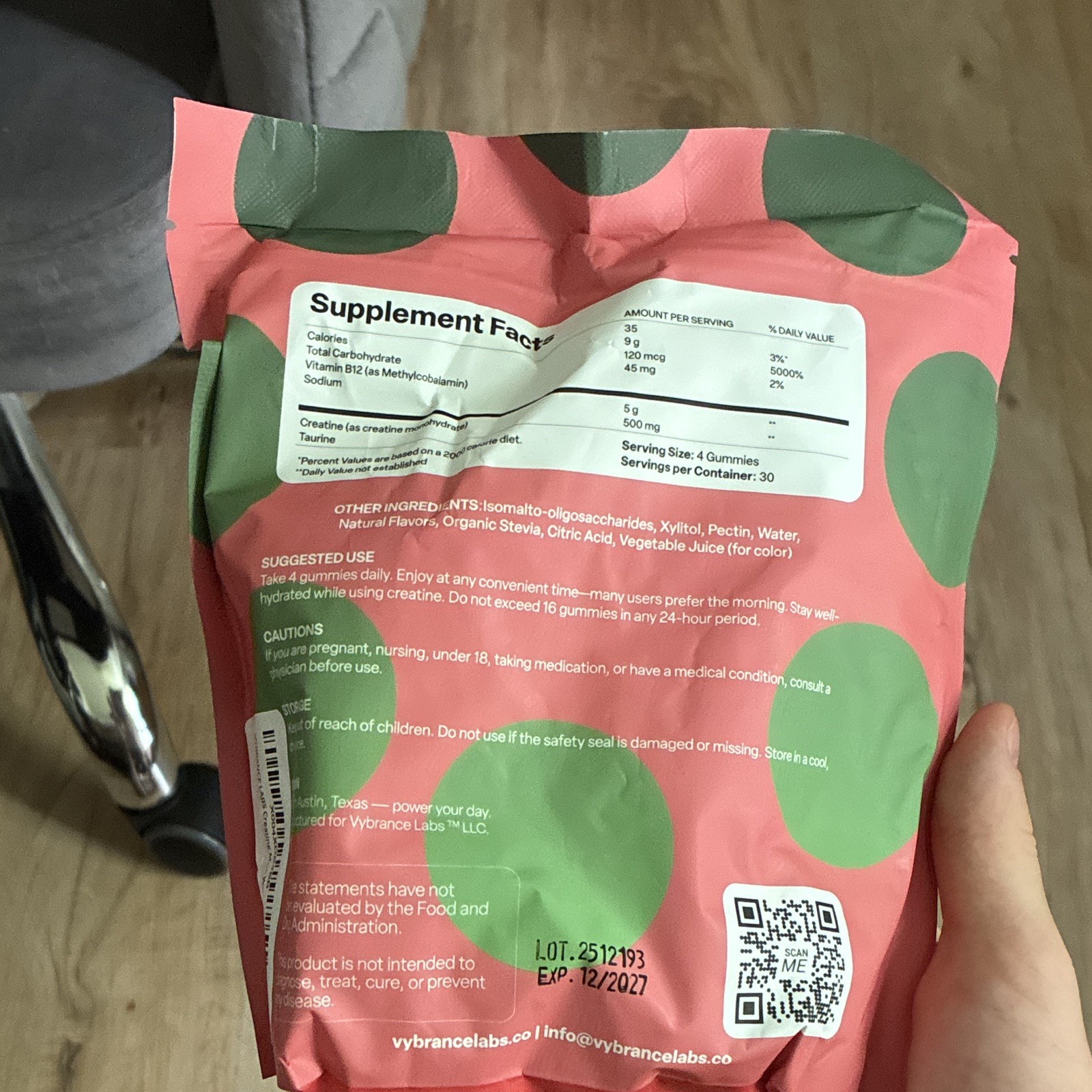 Vybrance Labs Creatine Monohydrate Gummies Watermelon 120 Vegan Sugar-Free