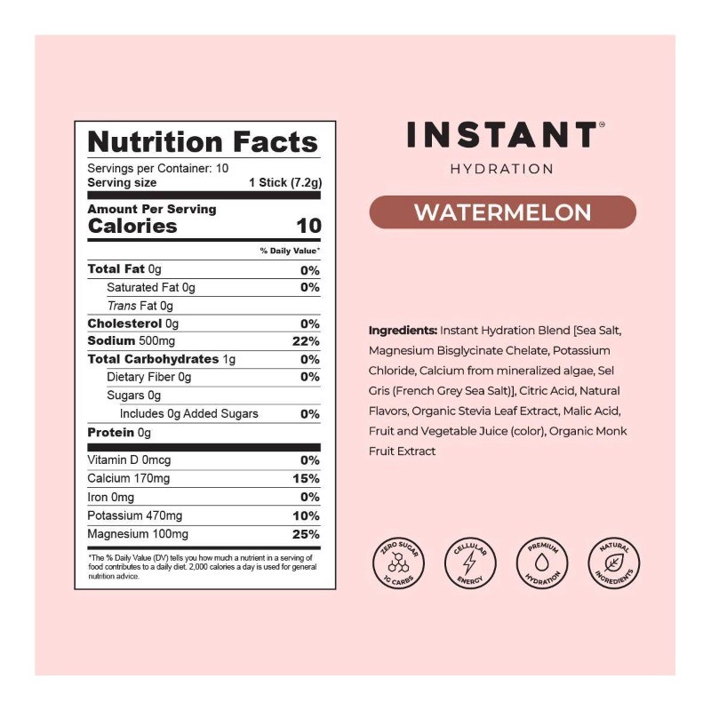 Instant Hydration Watermelon Electrolyte Drink Mix Sports Drink – 10ct/72gms