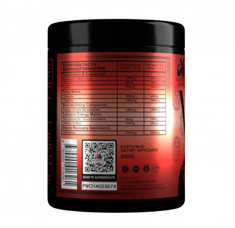 Outstanding Nutrition Xtreme Valor Pre-Workout For Performance, Watermelon 250g