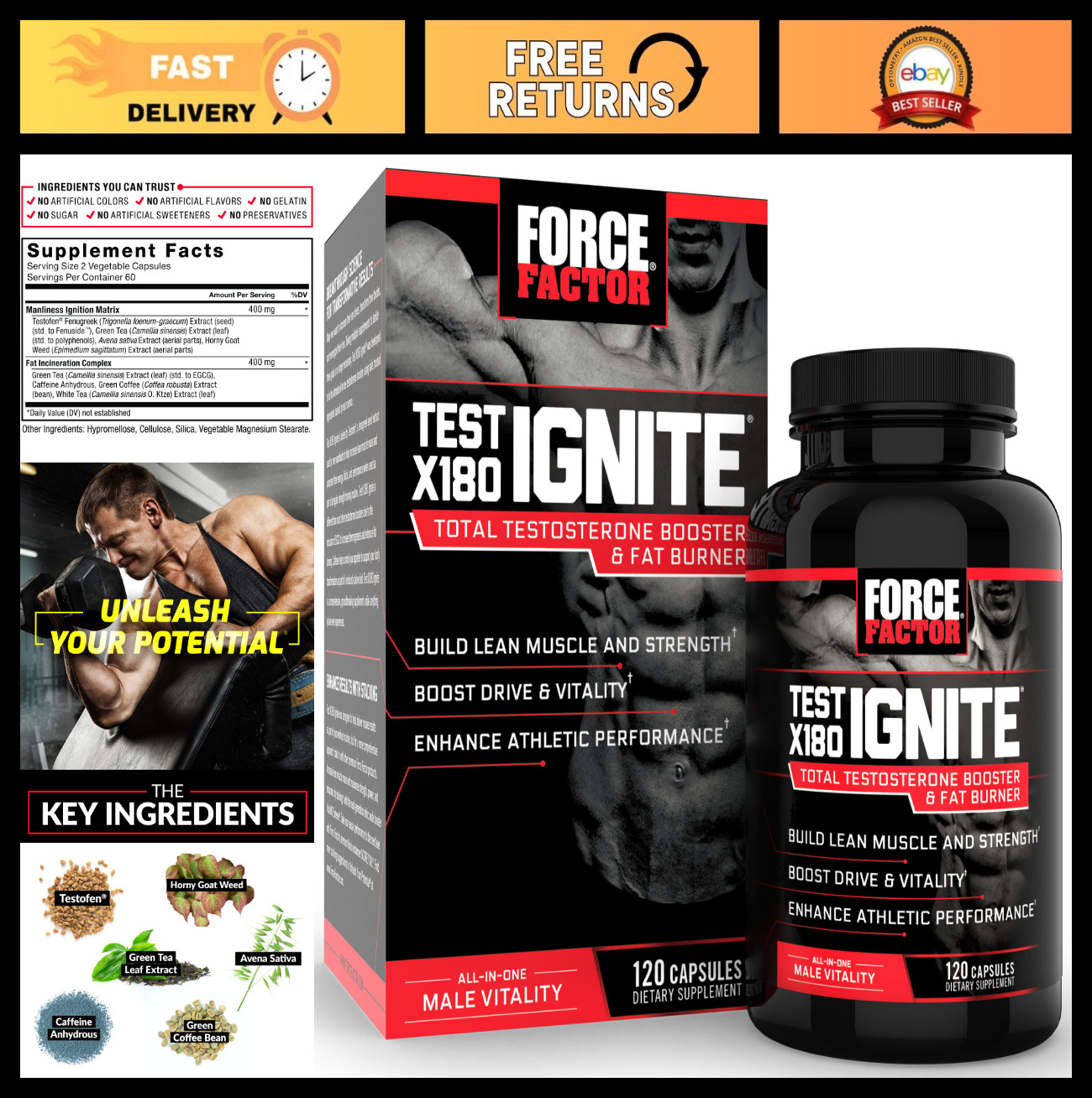 Testosterone Booster & Fat Burner for Men – Energy, Strength, Muscle Growth, Wei