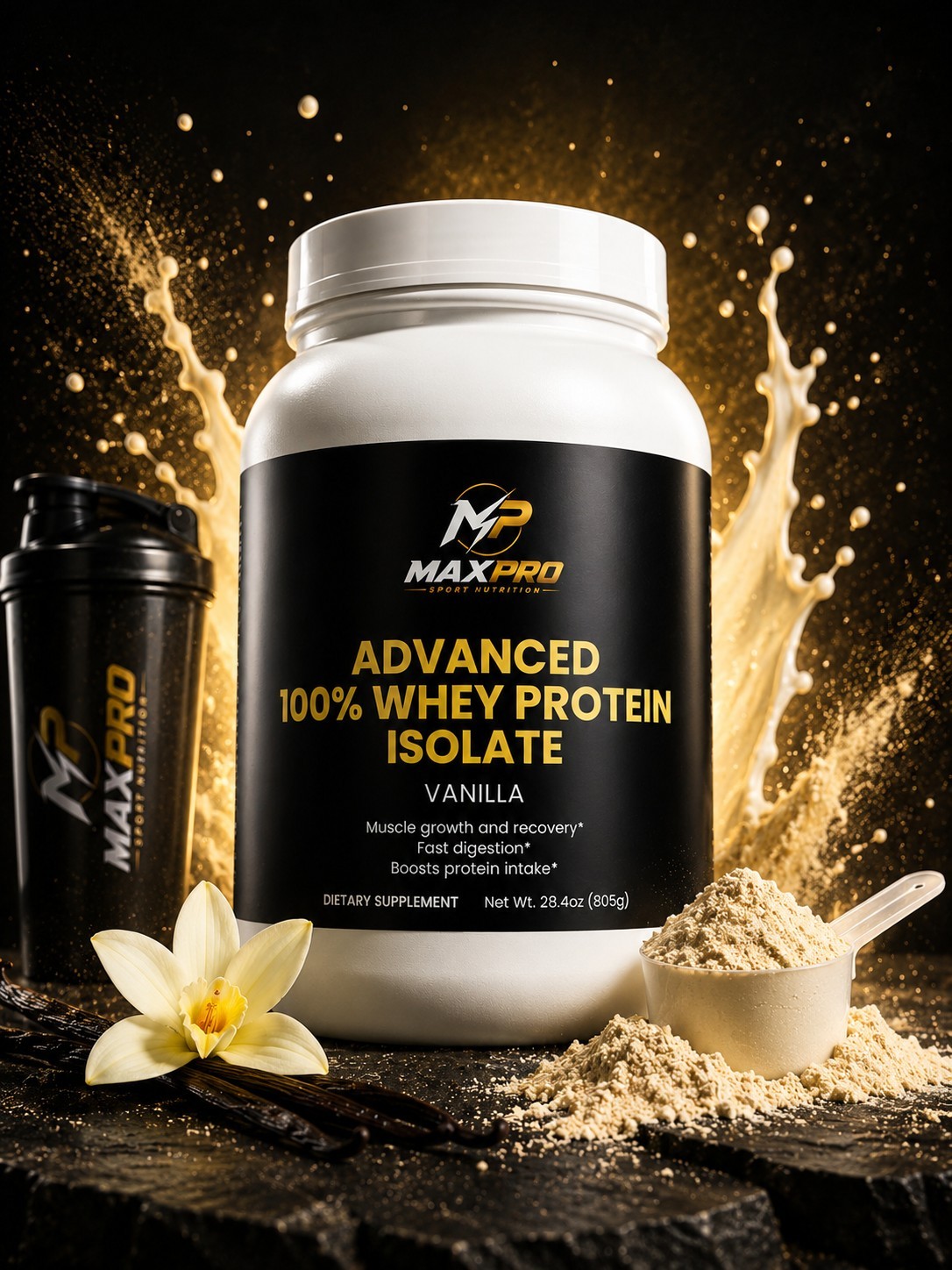 Whey Protein Isolate Vanilla Powder 28.4oz High Protein Muscle Recovery