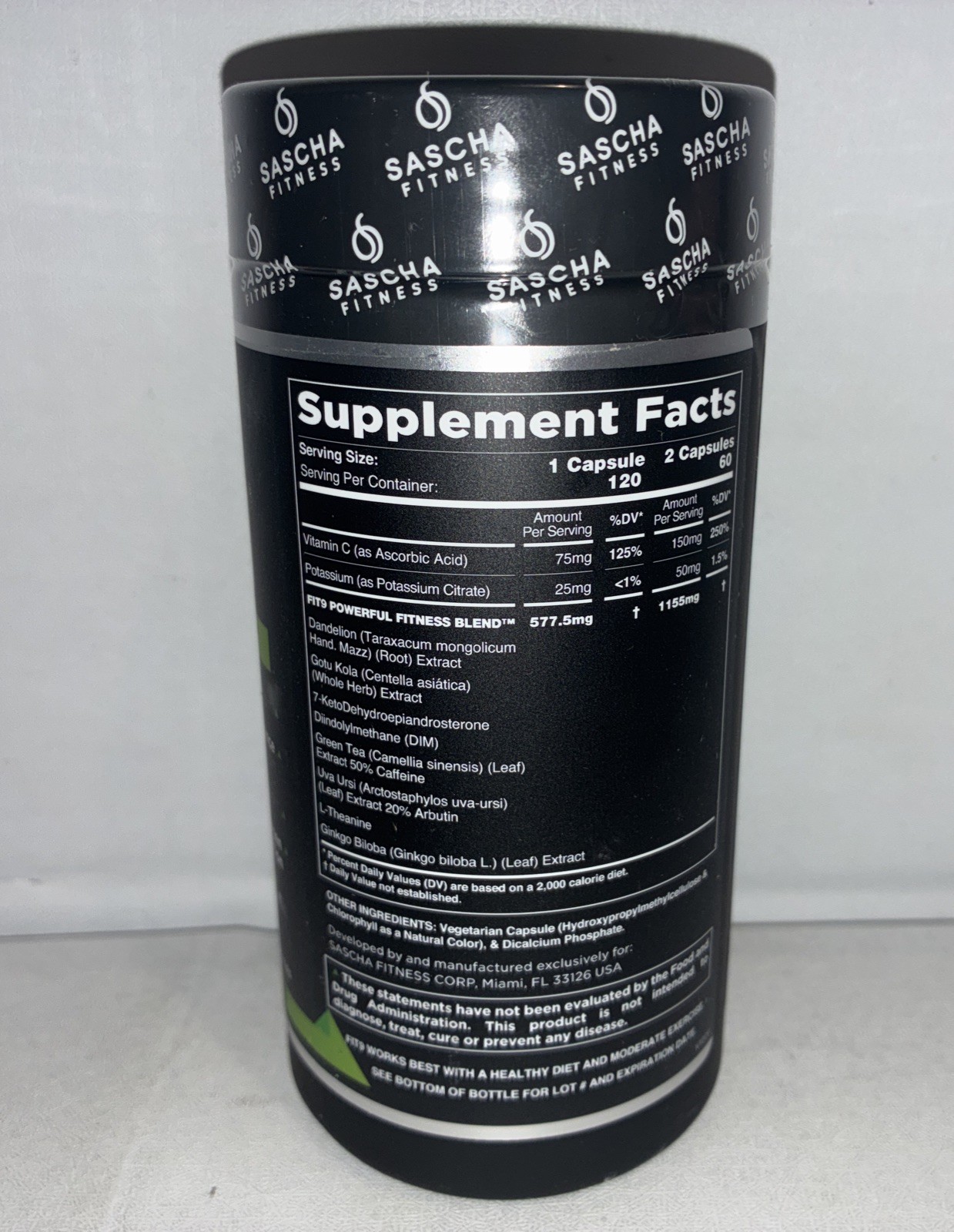 Fit 9 by Sascha Fitness/ Fat Loss Support/ 120 Caps/ Exp 09/2028