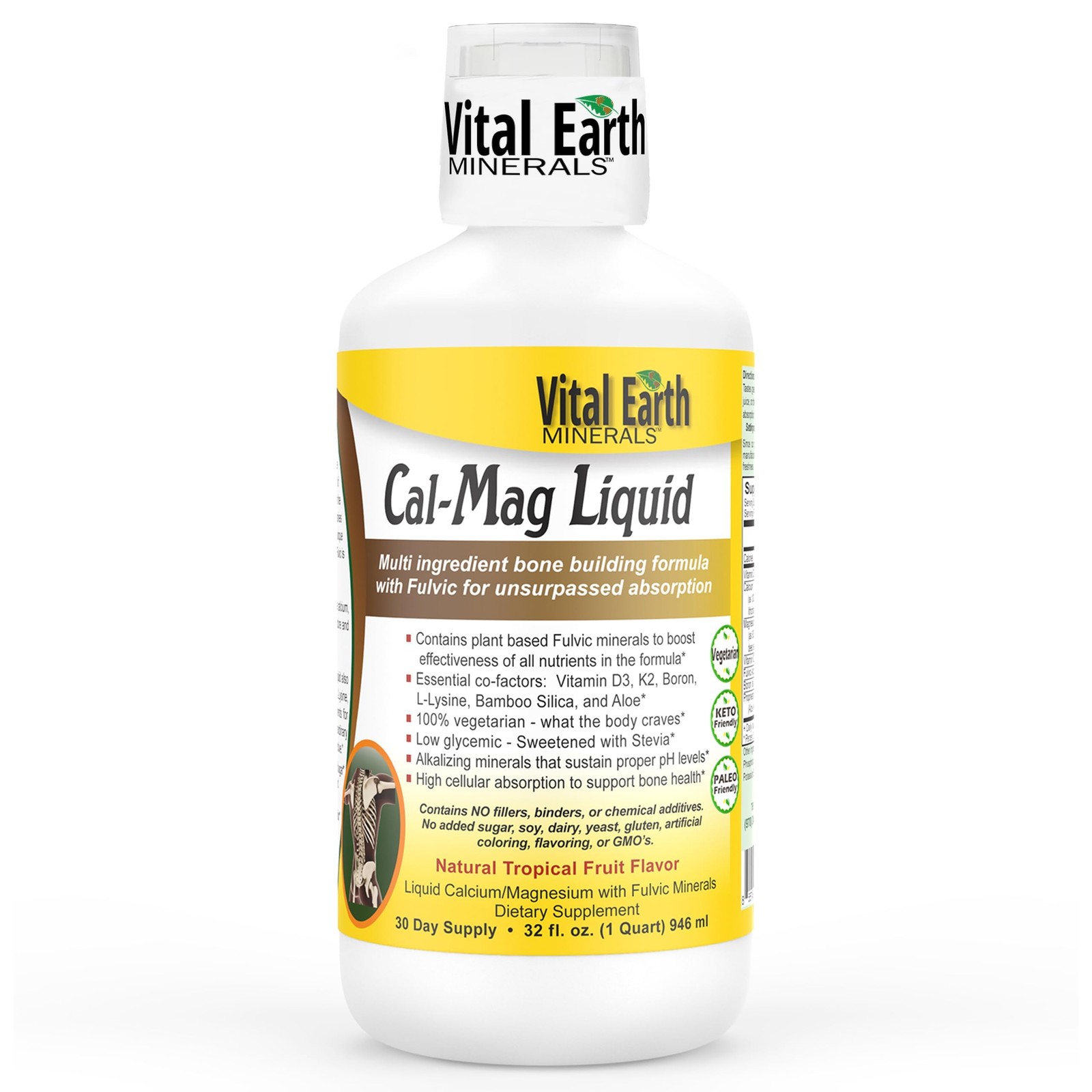 Vital Earth Minerals Cal-Mag Liquid – Calcium Magnesium Supplement with Vitamin