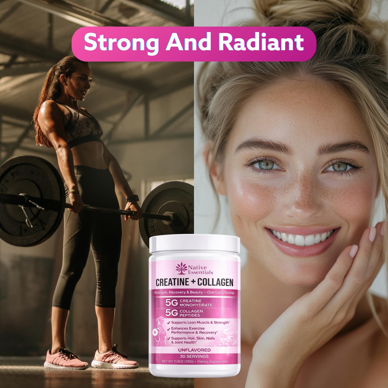 Native Essentials Creatine for Women + Collagen 13.8 Ounce (Pack of 1)