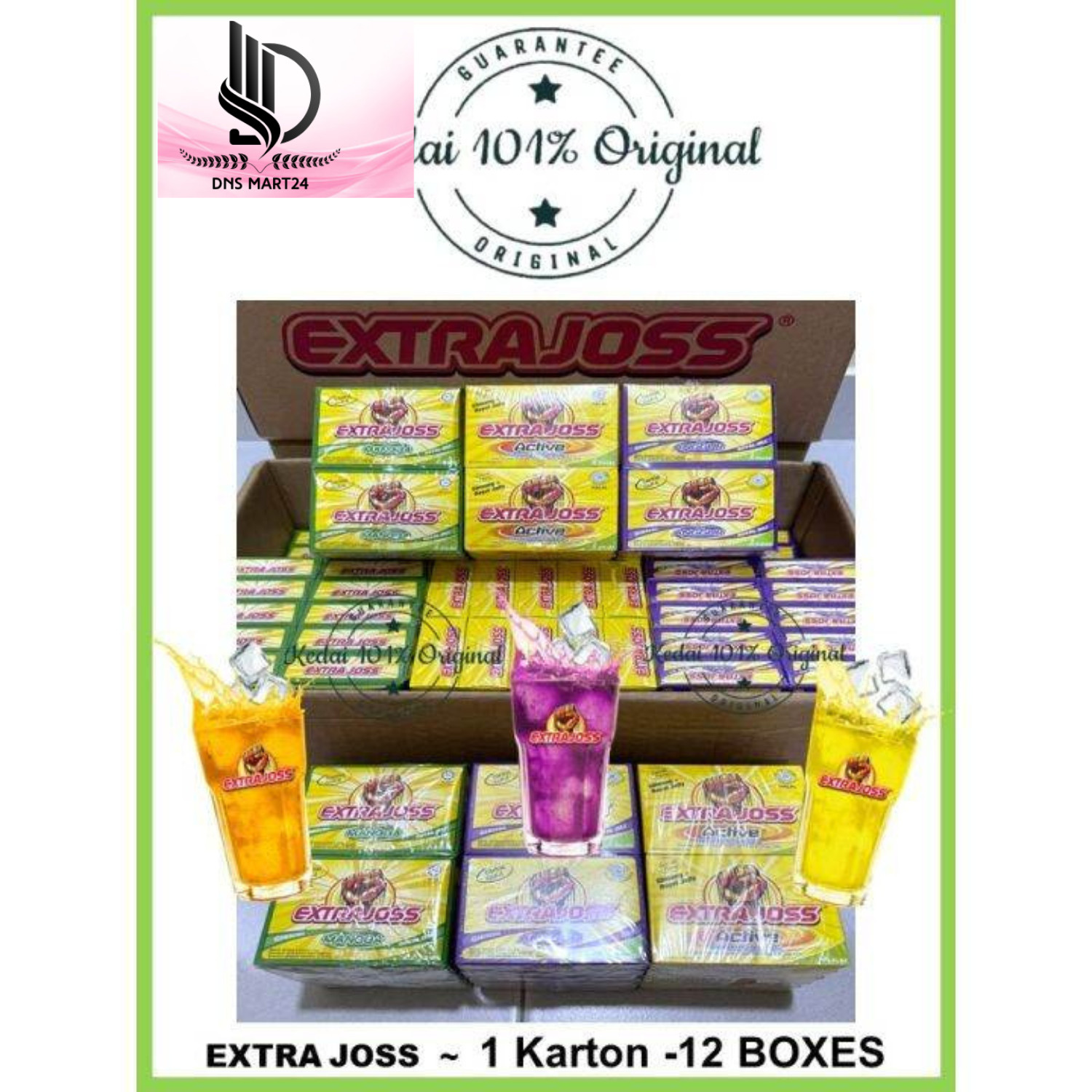 1 BOX (60 Sachet) Extra Joss Grape Flavour Sugar Free Energy Drink Powder