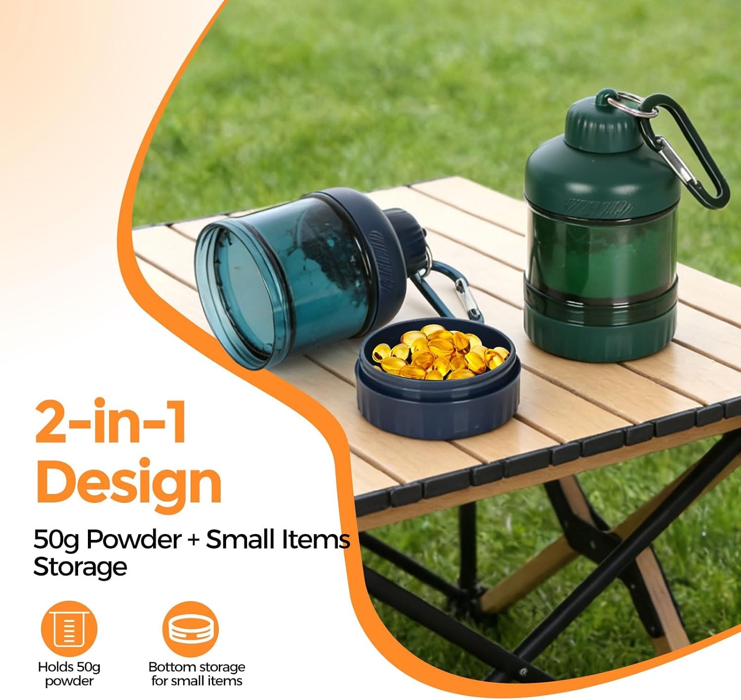 2 Pack Protein Powder Container to Go with Keychain & Keyring, Large Capacity,