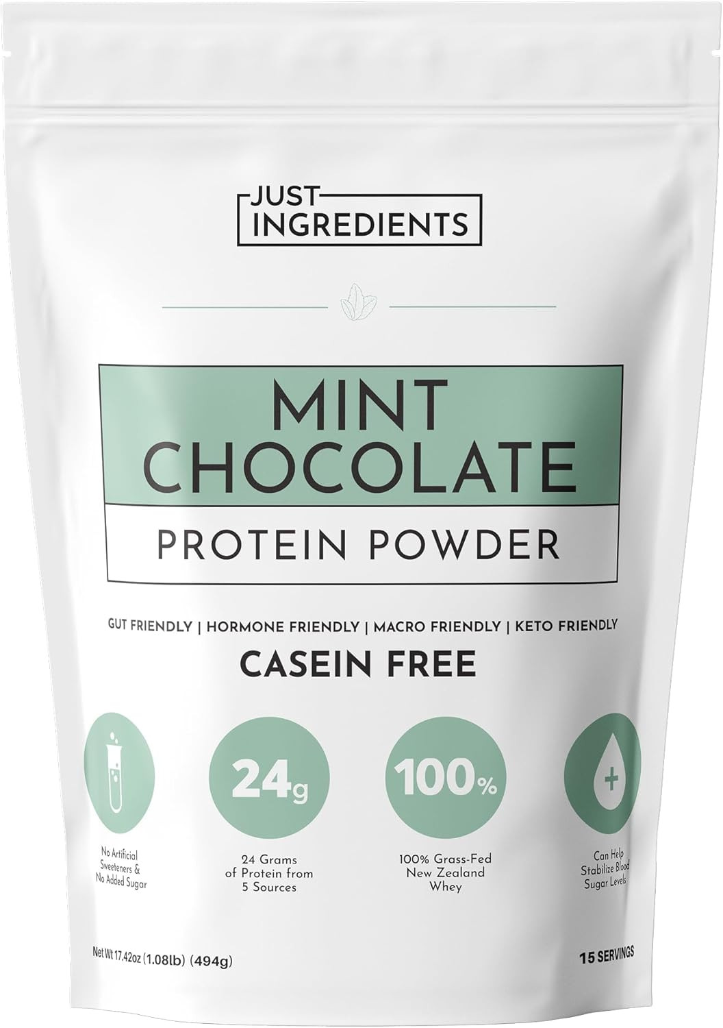 Mint Chocolate Protein Powder | 15 Servings | 24G Grass-Fed New Zealand Whey + 4