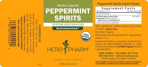 Herb Pharm Certified Organic Peppermint Spirits Liquid Extract Digestive Support