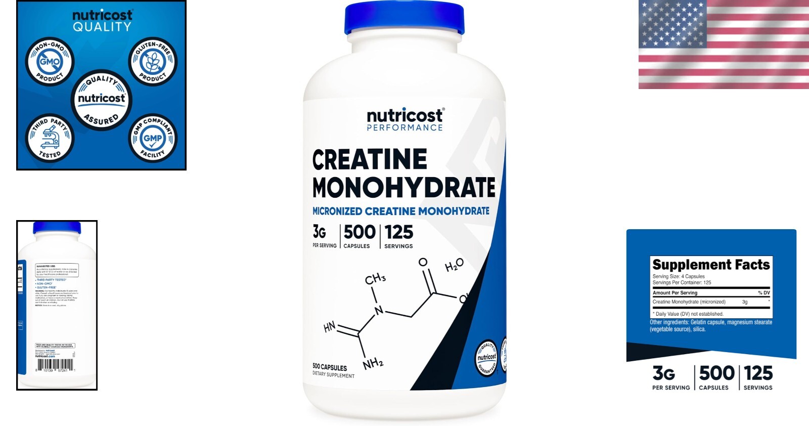 Creatine Monohydrate Capsules 3000mg – Unflavored & Gluten Free for Strength