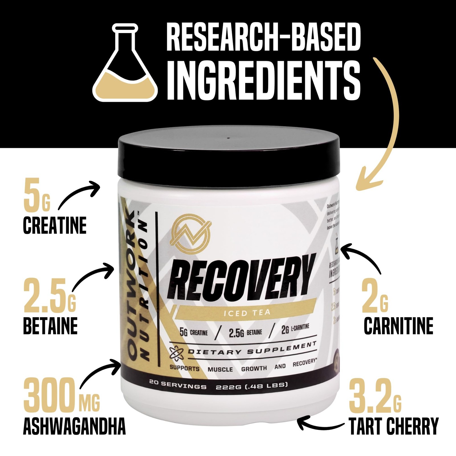 Post Workout Recovery Powder – Creatine Monohydrate, KSM-66 Ashwagandha & Tar…
