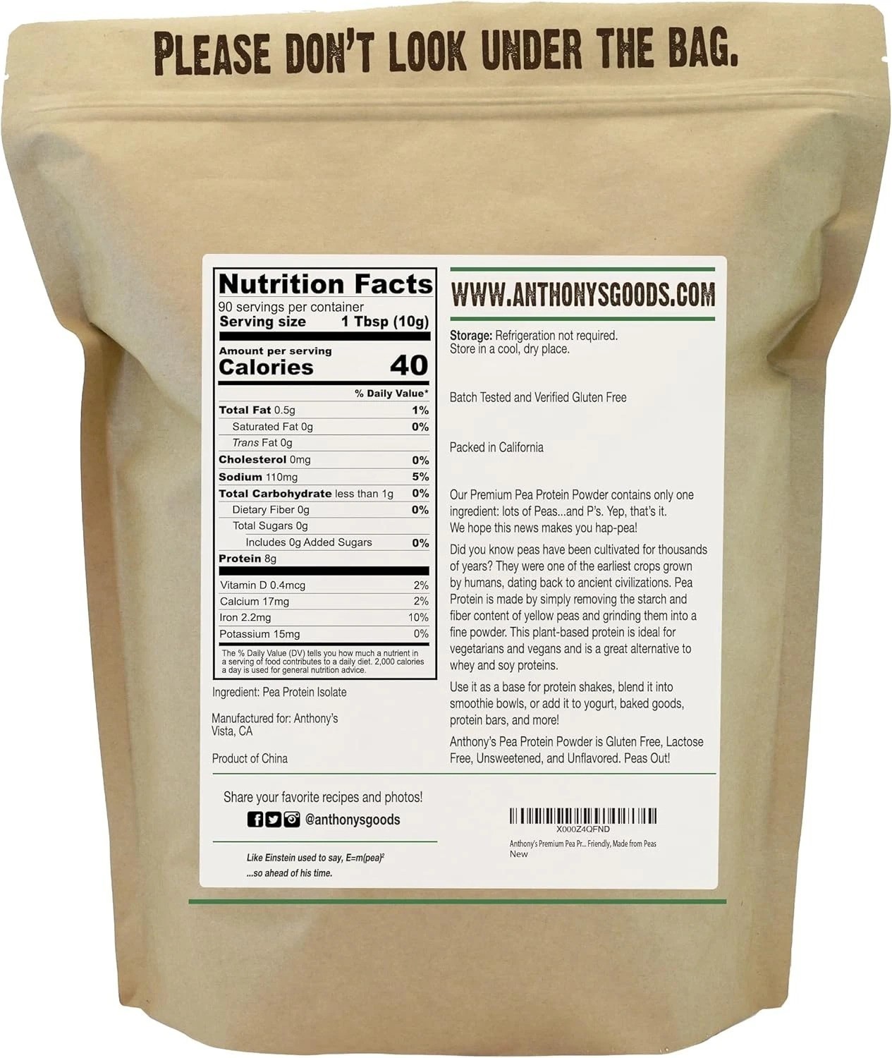 Plant-Based 2 lb Unflavored Pea Protein – Ideal for Smoothies & Baked Goods