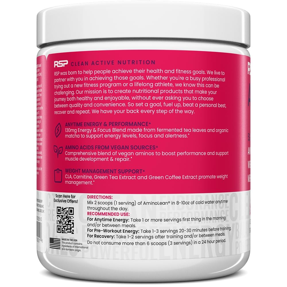 Rsp Nutrition Aminolean Pre Workout Powder Amino Energy Weight Management Vegan