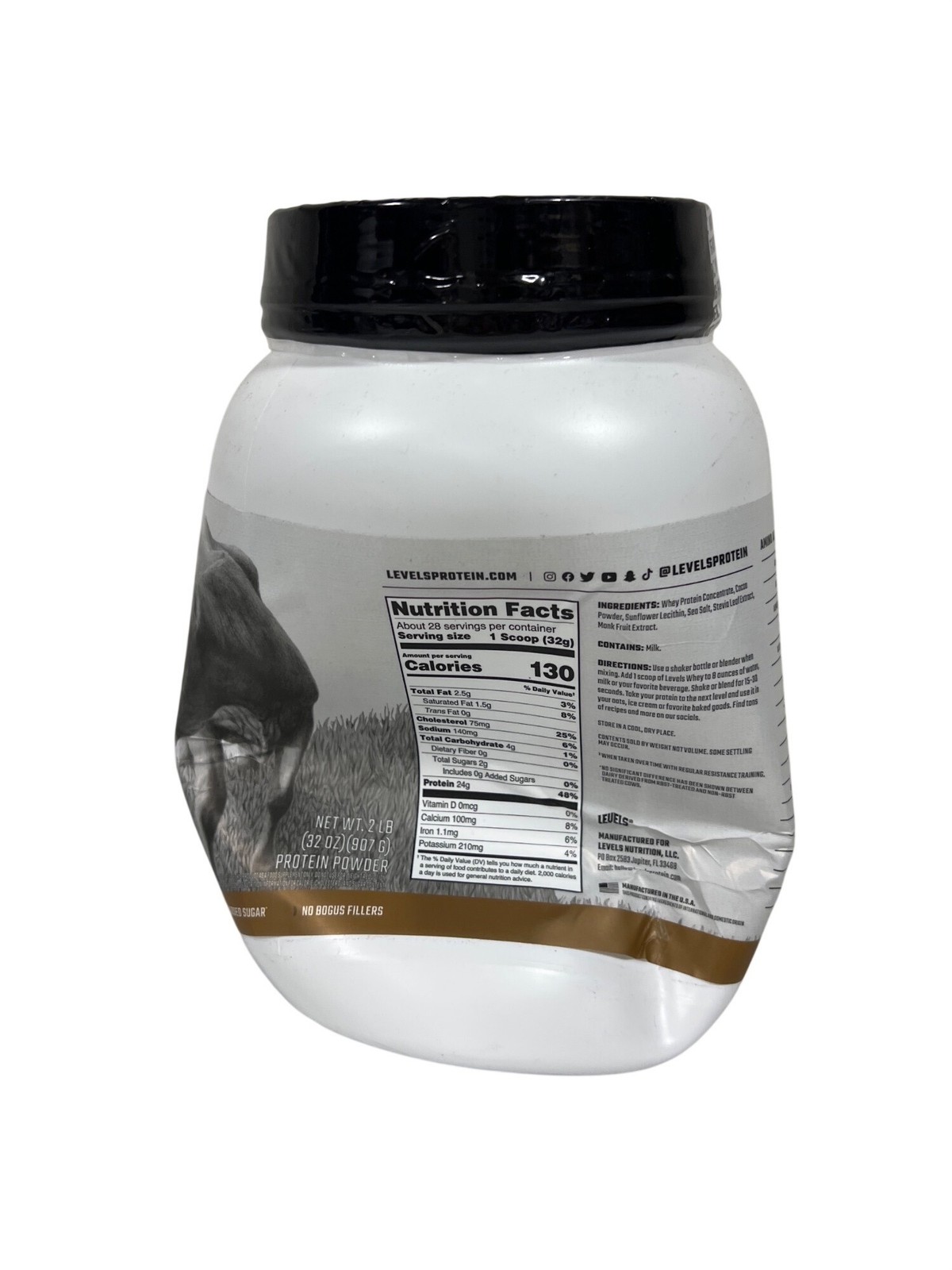 Levels, Grass Fed Whey Protein Powder, Double Chocolate, 2 Lb Damaged Container