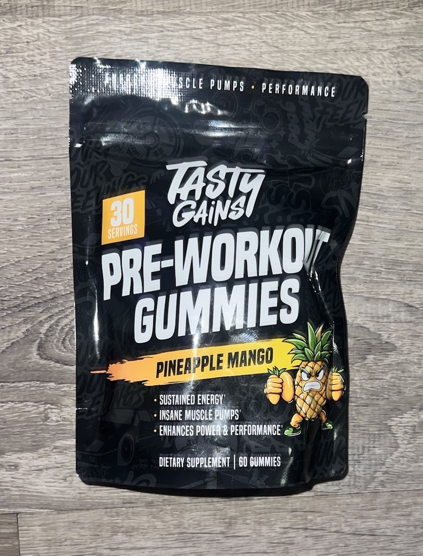 Tasty Gains – Pre-Workout Gummies Energy Focus Boost Caffeine Gummies For Men