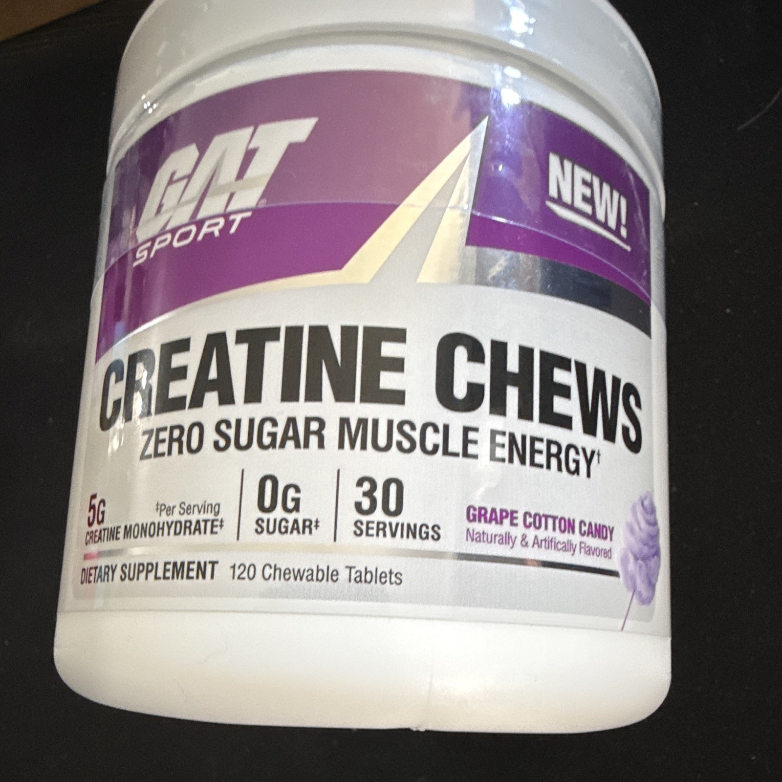GAT Sport Creatine Chews Zero Sugar Grape Cotton Candy 120 ct 5g